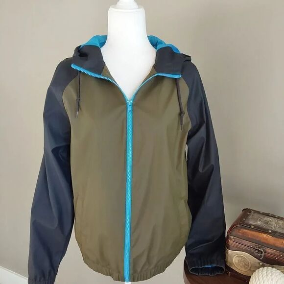 Arizona Jean Co Jacket Sz S Tan Navy Bright Blue - Picture 2 of 10